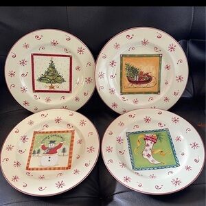 NIB Set of Four 8 1/4” Sakura Christmas Happy Holidays salad or dessert plates